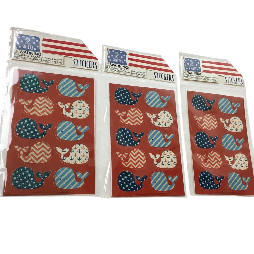 Patriotic Whale Glitter Stickers July 4th Stars Stripes Chevron 60 Total NEW